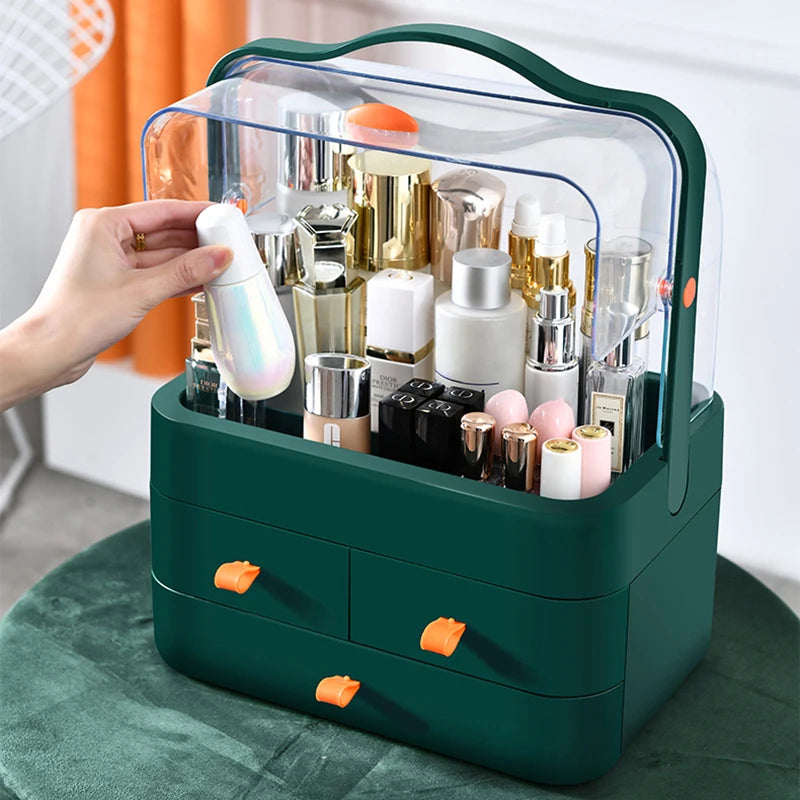 1pc Cosmetics Receiving Box Dust-Proof Desktop Makeup Organizer with Drawer for Skin Care Products Household Storage Box Shelf