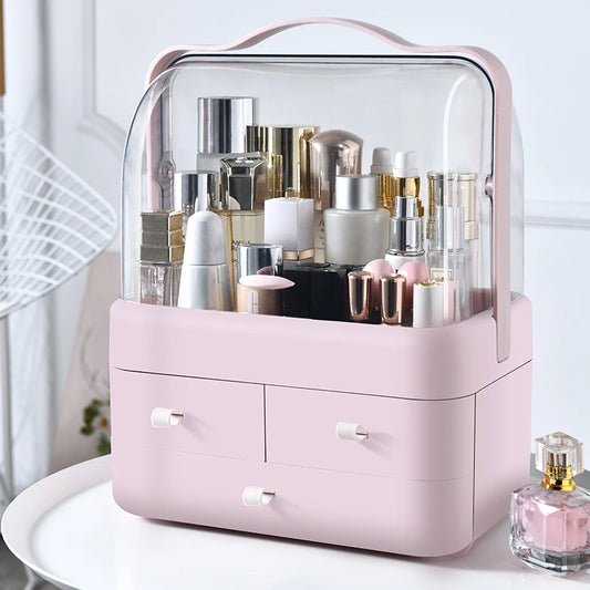 1pc Cosmetics Receiving Box Dust-Proof Desktop Makeup Organizer with Drawer for Skin Care Products Household Storage Box Shelf