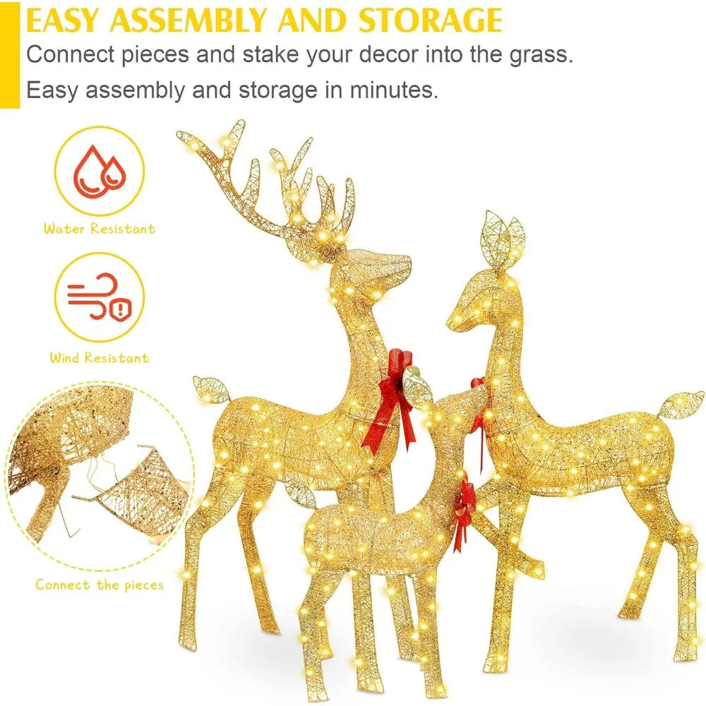 Christmas Lighted Reindeer Family Outdoor Christmas Yard Decoration Large Holiday Lighted Deer Set for Art Indoor Outdoor Decor