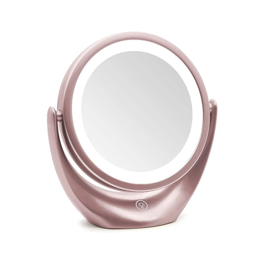 Pink LED Makeup Mirror 5X Magnifying Double-Sided Portable Travel Vanity Mirror with Lights 3 Levels Adjustable Brightness