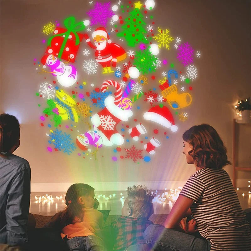 2024 Christmas Window Projector LED Snowflake Snow Elk Laser Projector 16 Patterns Projection Lamp Xmas Party Home Door Decor