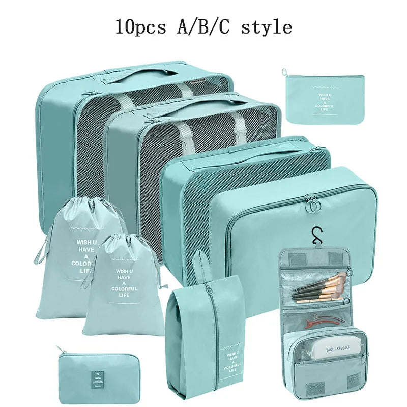 10 Pcs/Set Travel Bags Organizer Storage Clothes Travel Essentials Packing Cubes Travelling Accesories Multifunction Set