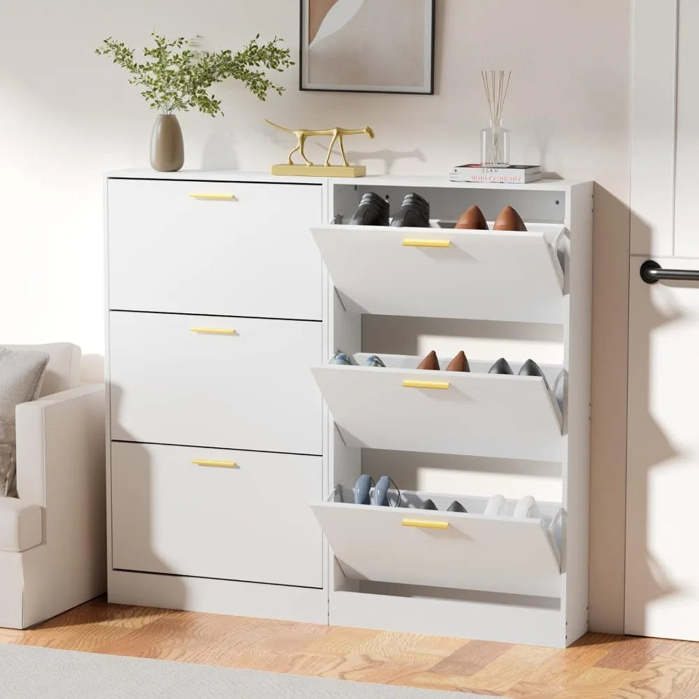 Shoe Cabinet Storage with 3 Flip Drawers for Entryway, White Slim Freestanding Modern Narrow Organizer Rack Living Room