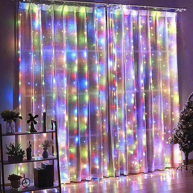 Christmas Lights Curtains for Windows Led Fairy New Year Lighting Room String Garland Usb Party Waterfalls Decorations Girls