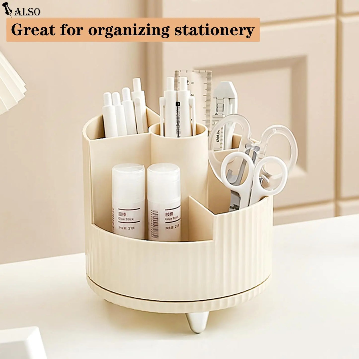 360 Rotating Makeup Organizer for Vanity with Brush Holder,  Large Spinning Cosmetic Storage Box For Countertop Bathroom Dresser