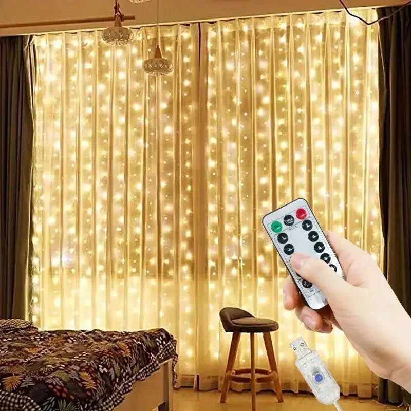 Christmas Lights Curtains for Windows Led Fairy New Year Lighting Room String Garland Usb Party Waterfalls Decorations Girls