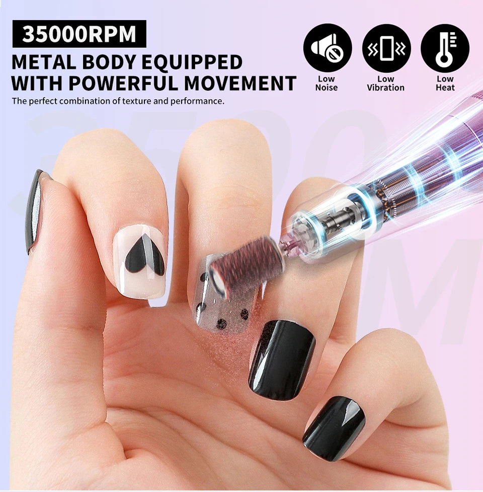 35000RPM Electric Nail Drill Machine Professional Nail Drills for Gel Nails Polish Rechargeable Portable Nail File Manicure Tool