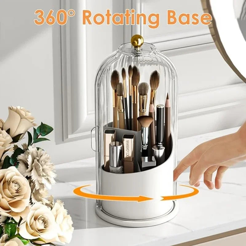 1PC Makeup Brush Storage 360° Rotating Cosmetic Organizer With Lid Desktop Makeup Organizer Lipstick Eyebrow Pencil Holder