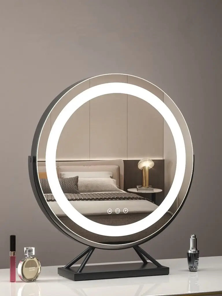 LED Lighted Circle Mirror Round Tabletop/Desk Mirror 3 Color Dimmable Lighting Modes Make up Mirrors