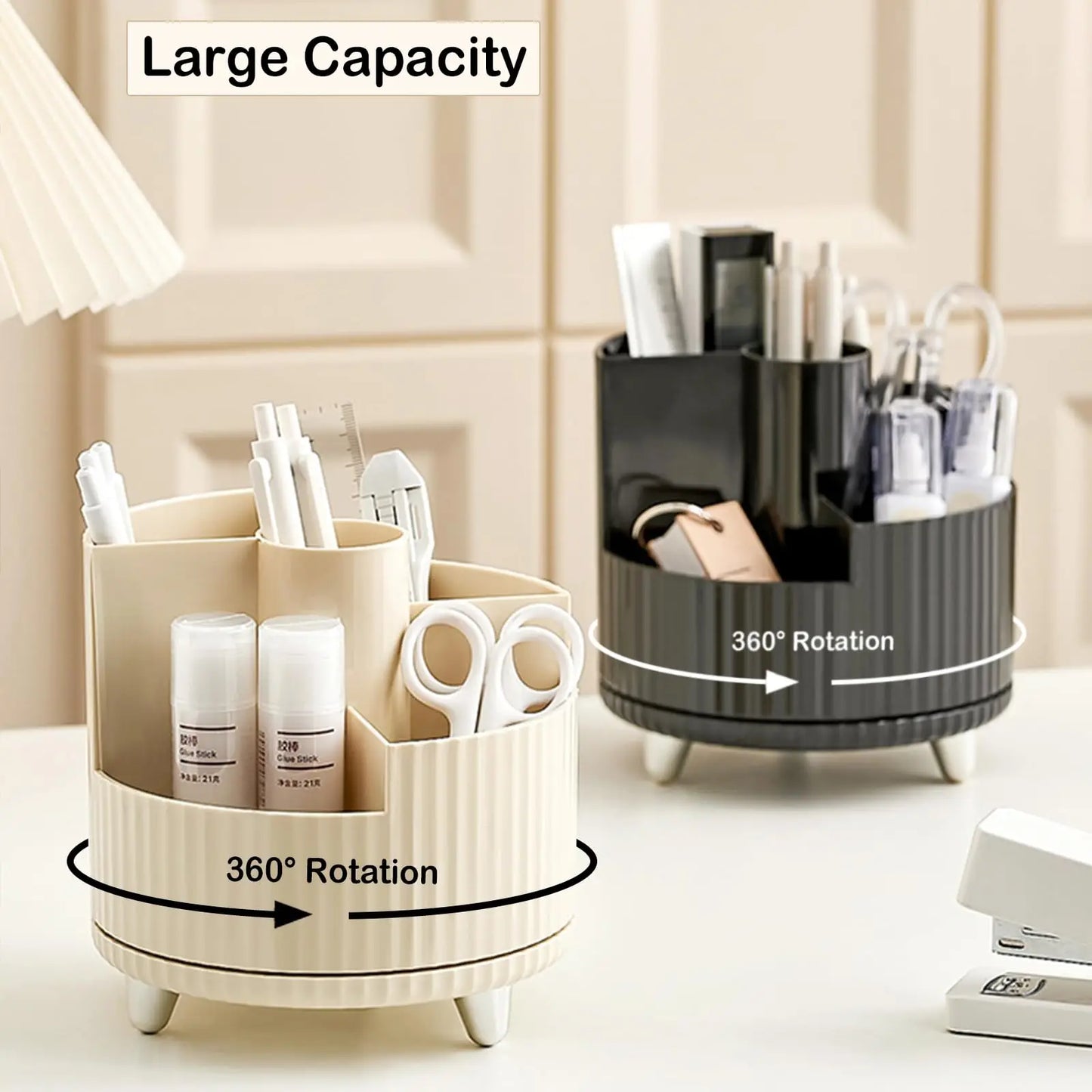 360 Rotating Makeup Organizer for Vanity with Brush Holder,  Large Spinning Cosmetic Storage Box For Countertop Bathroom Dresser