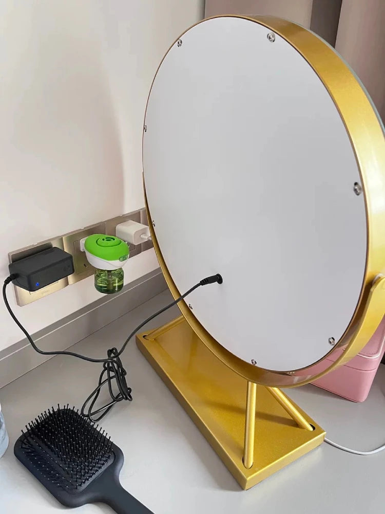 LED Lighted Circle Mirror Round Tabletop/Desk Mirror 3 Color Dimmable Lighting Modes Make up Mirrors