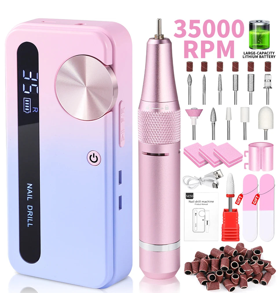 35000RPM Electric Nail Drill Machine Professional Nail Drills for Gel Nails Polish Rechargeable Portable Nail File Manicure Tool