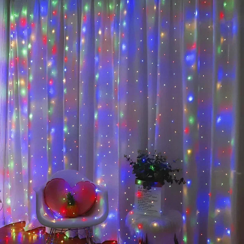 Christmas Lights Curtains for Windows Led Fairy New Year Lighting Room String Garland Usb Party Waterfalls Decorations Girls