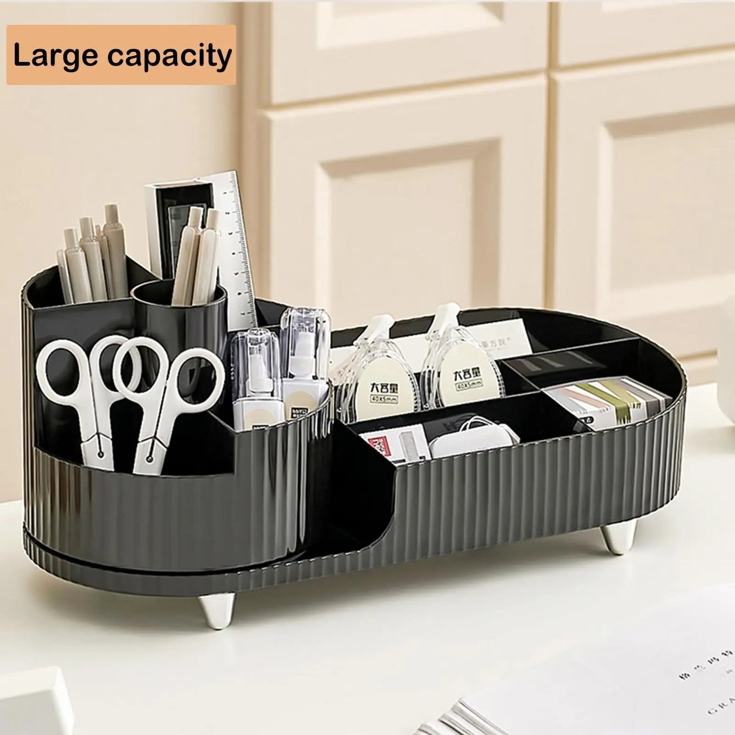 360 Rotating Makeup Organizer for Vanity with Brush Holder,  Large Spinning Cosmetic Storage Box For Countertop Bathroom Dresser