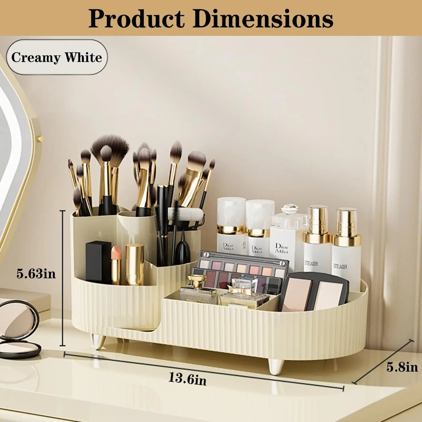 360 Rotating Makeup Organizer for Vanity with Brush Holder,  Large Spinning Cosmetic Storage Box For Countertop Bathroom Dresser