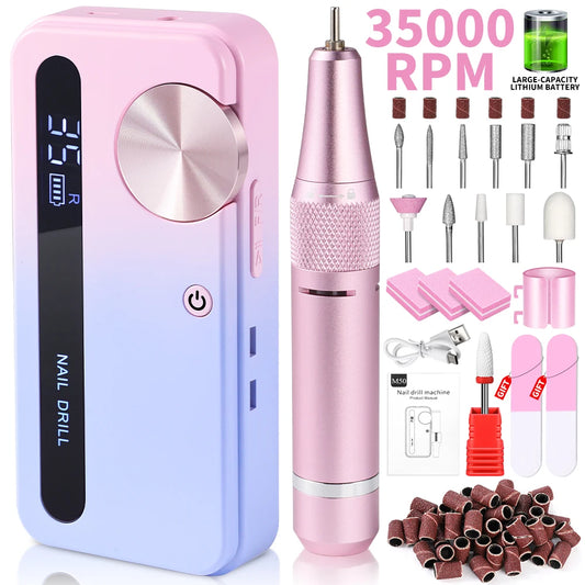 35000RPM Electric Nail Drill Machine Professional Nail Drills for Gel Nails Polish Rechargeable Portable Nail File Manicure Tool