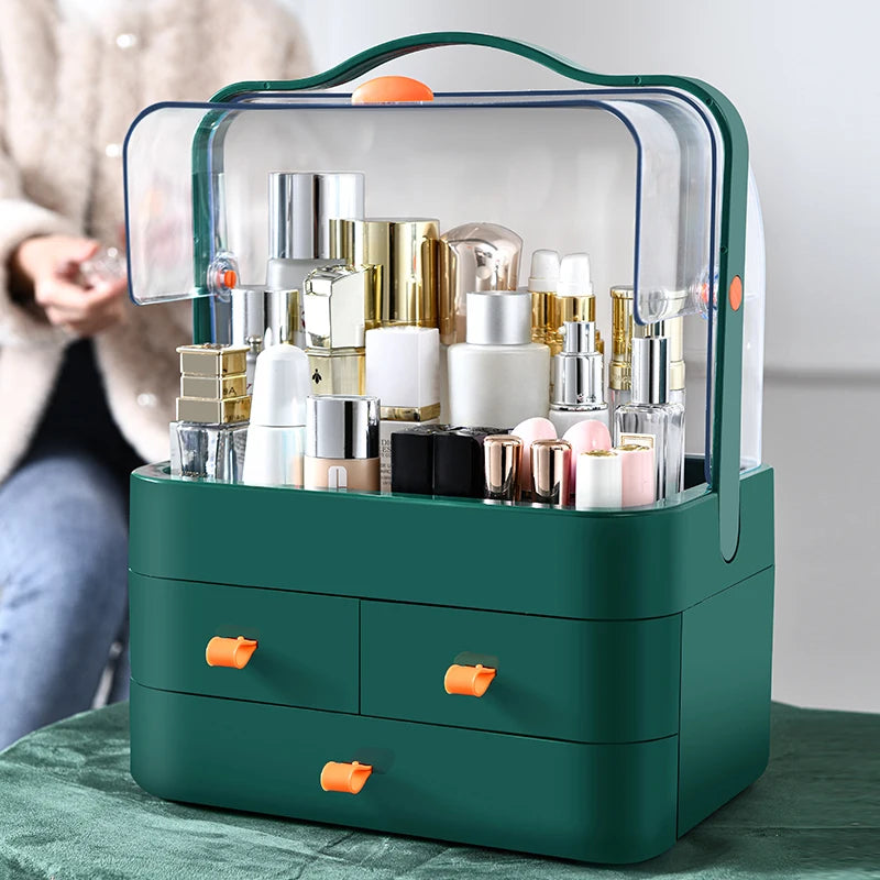 1pc Cosmetics Receiving Box Dust-Proof Desktop Makeup Organizer with Drawer for Skin Care Products Household Storage Box Shelf