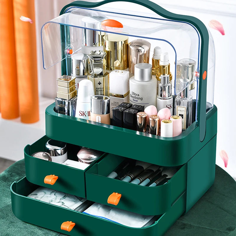 1pc Cosmetics Receiving Box Dust-Proof Desktop Makeup Organizer with Drawer for Skin Care Products Household Storage Box Shelf