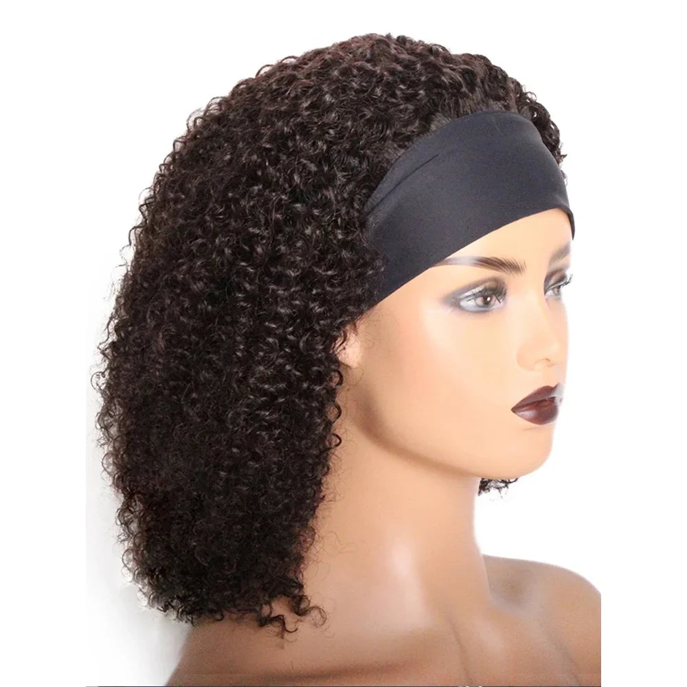 Water Wave Headband Wig Kinky Curly Human Hair Wigs For Women Brazilian Glueless Full Machine Made Remy Human Hair Wig Scarf Wig