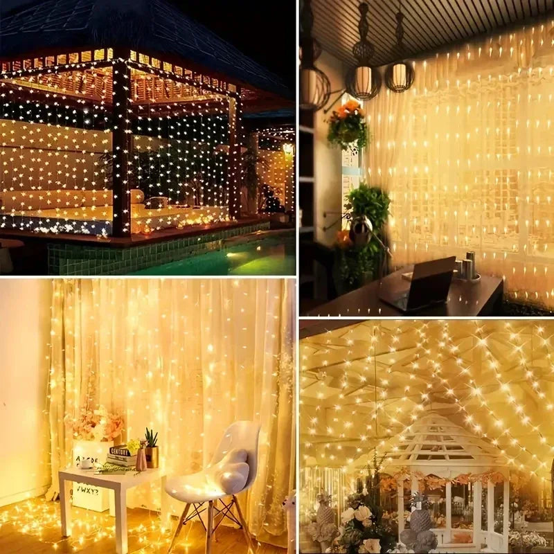 Christmas Lights Curtains for Windows Led Fairy New Year Lighting Room String Garland Usb Party Waterfalls Decorations Girls