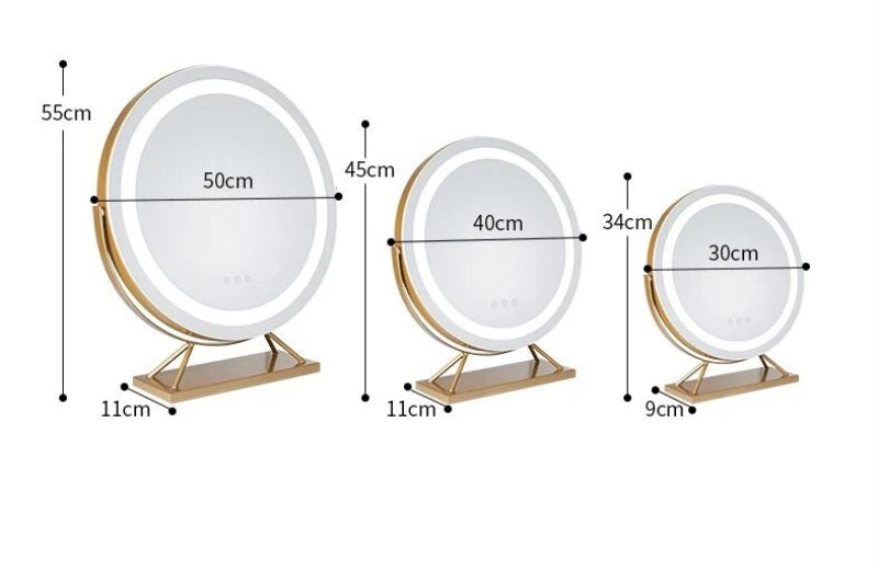 LED Lighted Circle Mirror Round Tabletop/Desk Mirror 3 Color Dimmable Lighting Modes Make up Mirrors