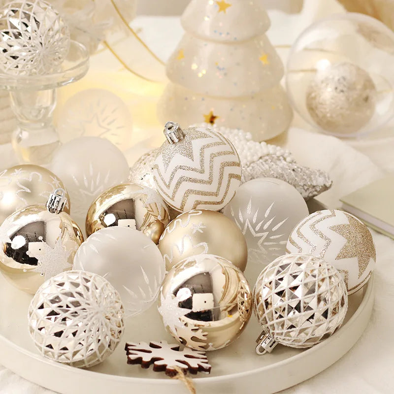 16 Pcs Mixed Christmas Ball Ornament White Gold Xmas Tree Hanging Bauble Pendants Christmas Decorations For Home