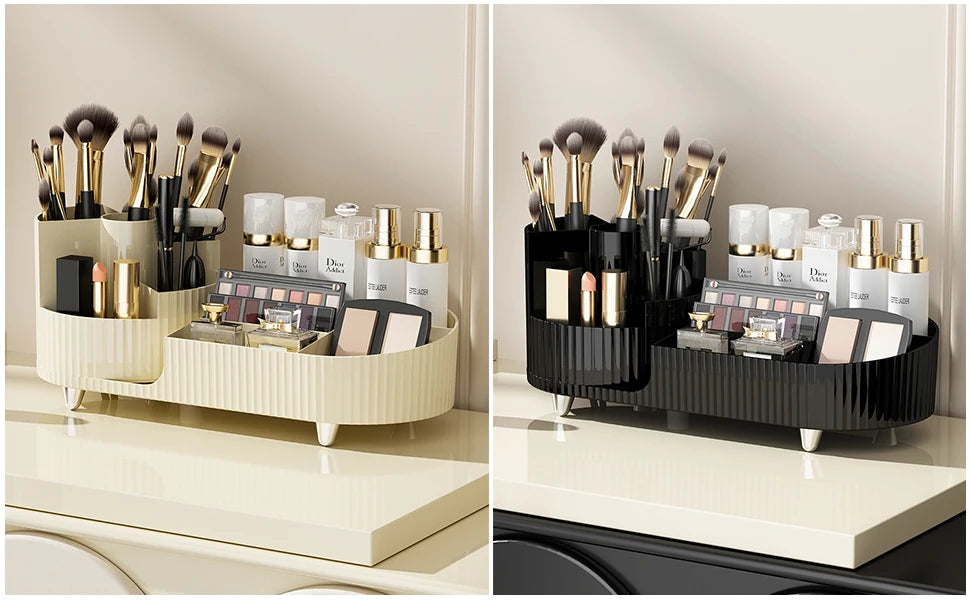 360 Rotating Makeup Organizer for Vanity with Brush Holder,  Large Spinning Cosmetic Storage Box For Countertop Bathroom Dresser