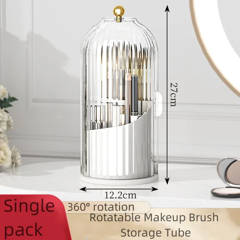 1PC Makeup Brush Storage 360° Rotating Cosmetic Organizer With Lid Desktop Makeup Organizer Lipstick Eyebrow Pencil Holder