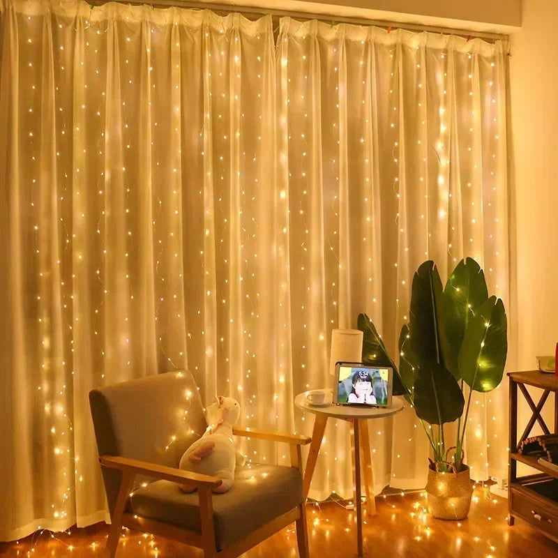 Christmas Lights Curtains for Windows Led Fairy New Year Lighting Room String Garland Usb Party Waterfalls Decorations Girls