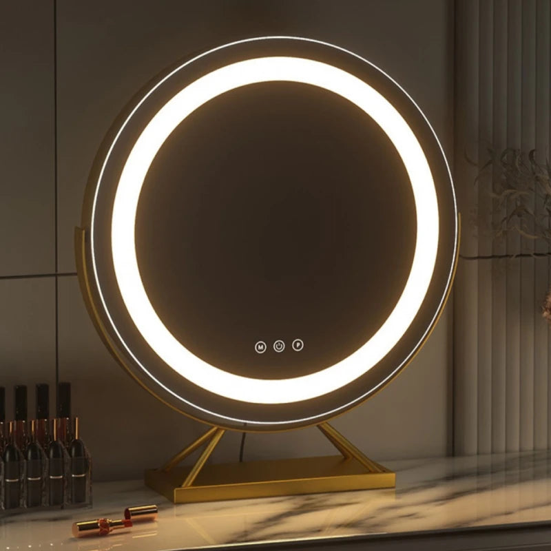 LED Lighted Circle Mirror Round Tabletop/Desk Mirror 3 Color Dimmable Lighting Modes Make up Mirrors