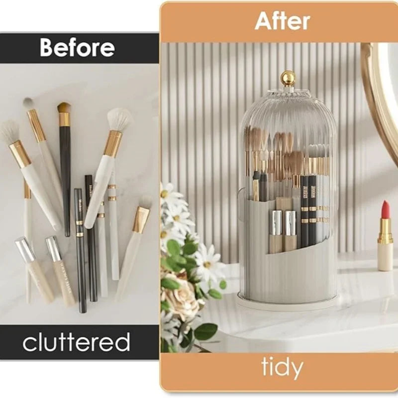 1PC Makeup Brush Storage 360° Rotating Cosmetic Organizer With Lid Desktop Makeup Organizer Lipstick Eyebrow Pencil Holder