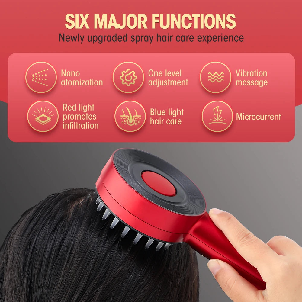 EMS Electric Massage Comb Nano Spray Hair Growth Vibration Head Massager Anti Hair Loss Scalp Liquid Medicine Atomizing Brush