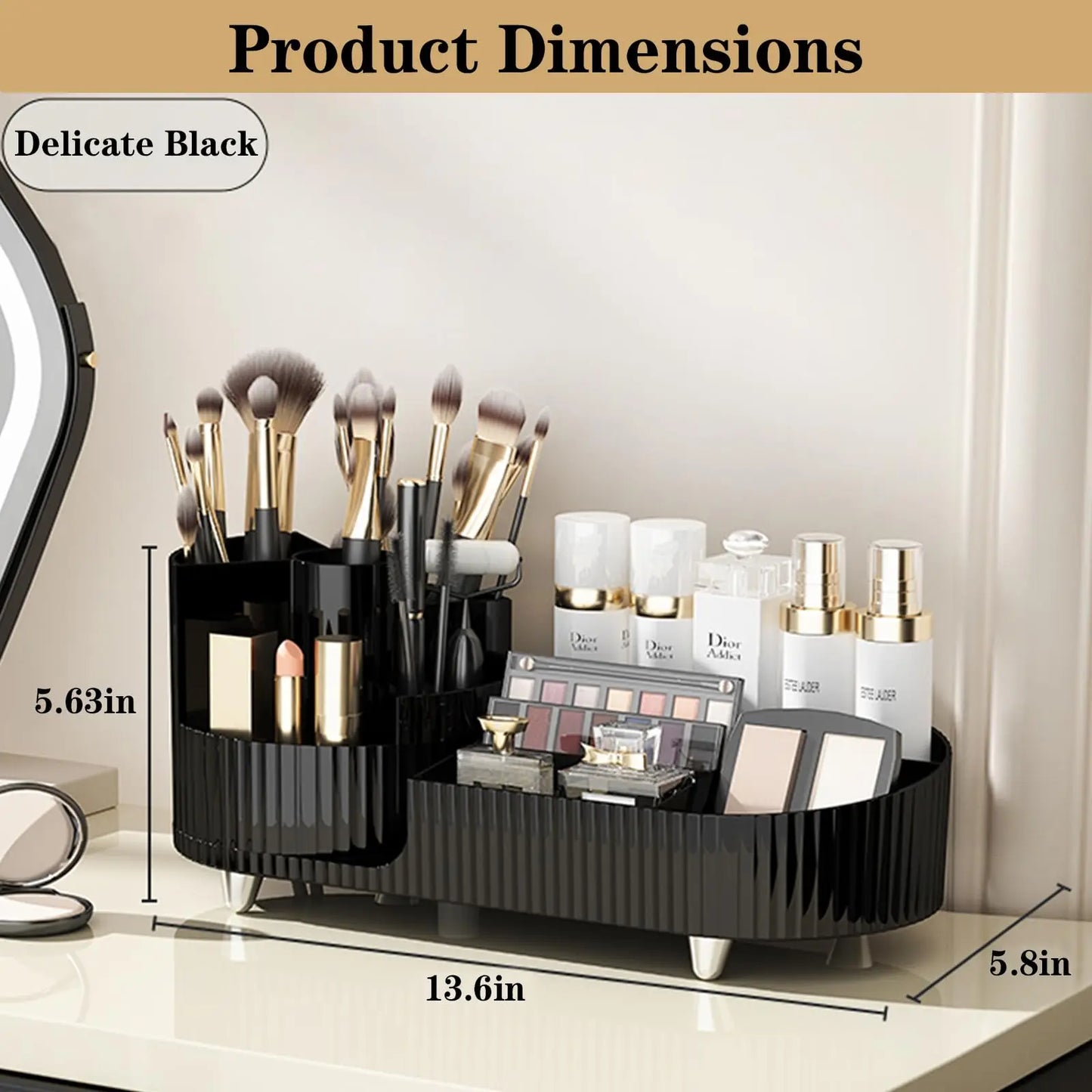 360 Rotating Makeup Organizer for Vanity with Brush Holder,  Large Spinning Cosmetic Storage Box For Countertop Bathroom Dresser