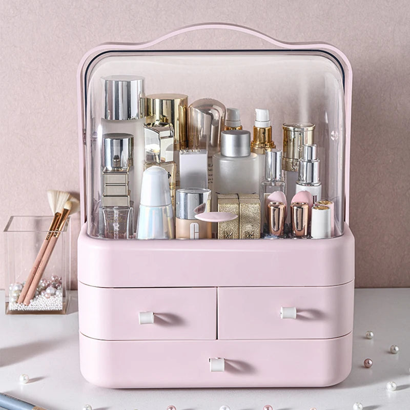 1pc Cosmetics Receiving Box Dust-Proof Desktop Makeup Organizer with Drawer for Skin Care Products Household Storage Box Shelf