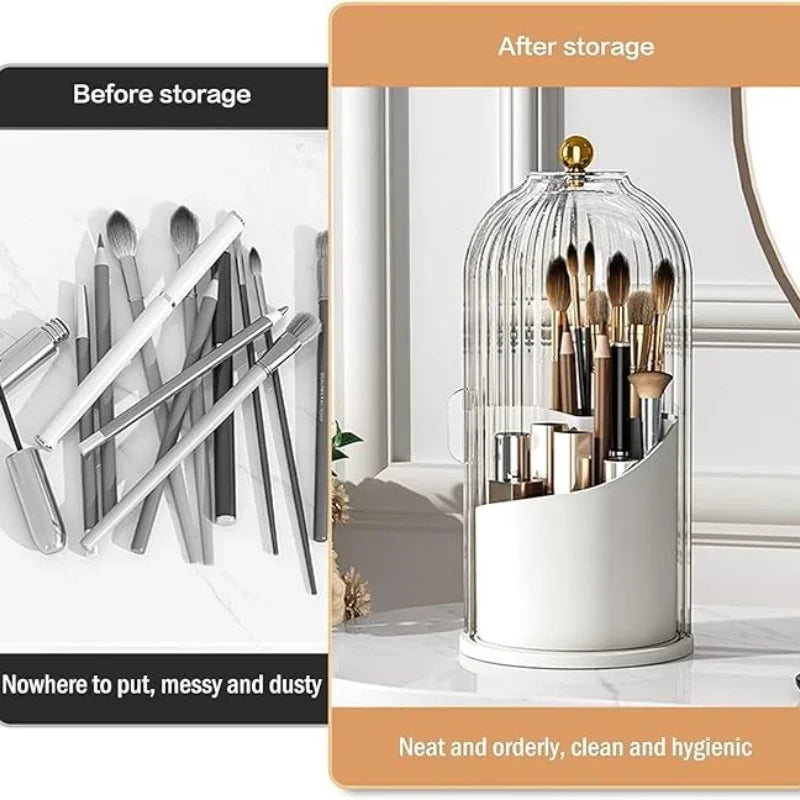 1PC Makeup Brush Storage 360° Rotating Cosmetic Organizer With Lid Desktop Makeup Organizer Lipstick Eyebrow Pencil Holder