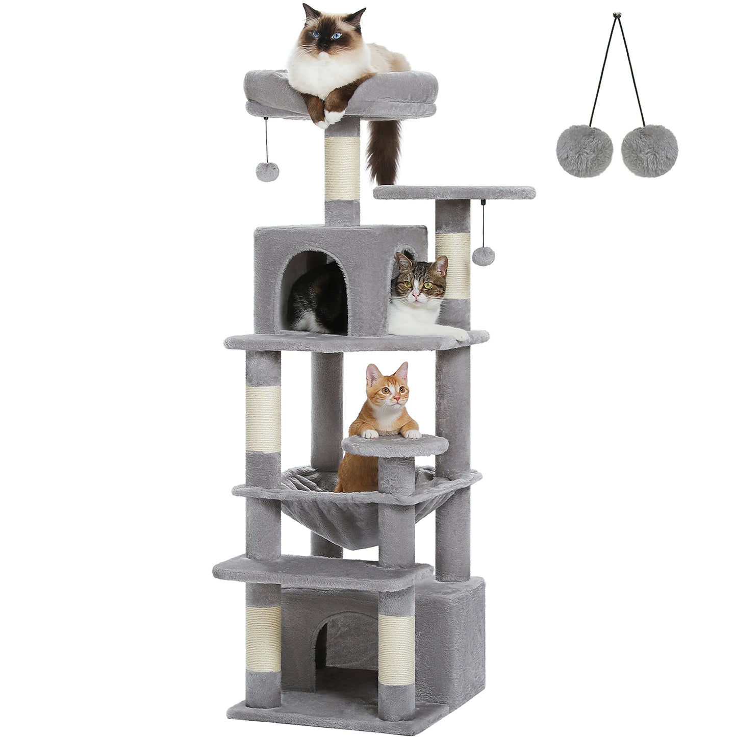 184cm Large Cat Tree and Tower for Indoor Cats With Sisal-Covered Scratching Posts Spacious Hammock Padded Perches and Condos