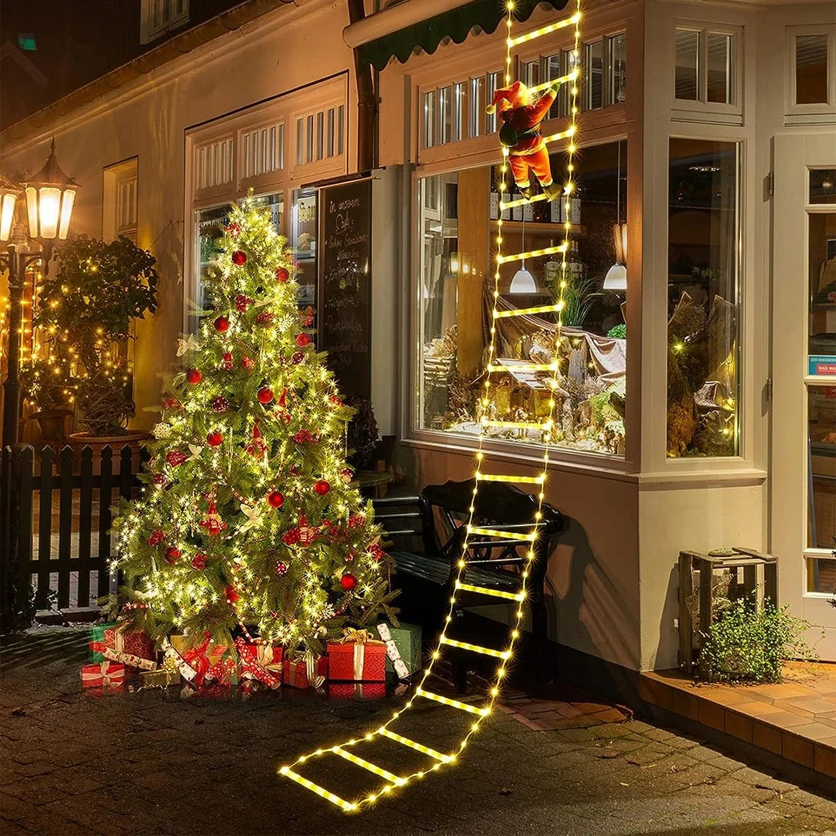 1-3M Santa Claus Climbing Ladder Warm Light 2024 Christmas Decoration for Home Outdoor Garden Cristmas Tree New Year Gift