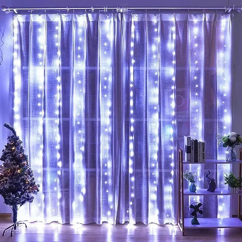 Christmas Lights Curtains for Windows Led Fairy New Year Lighting Room String Garland Usb Party Waterfalls Decorations Girls