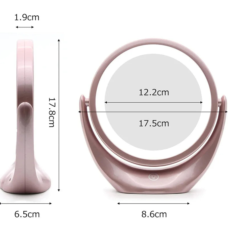 Pink LED Makeup Mirror 5X Magnifying Double-Sided Portable Travel Vanity Mirror with Lights 3 Levels Adjustable Brightness