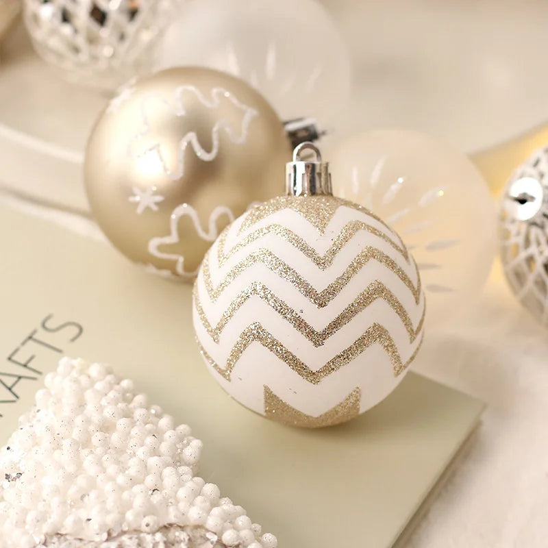 16 Pcs Mixed Christmas Ball Ornament White Gold Xmas Tree Hanging Bauble Pendants Christmas Decorations For Home