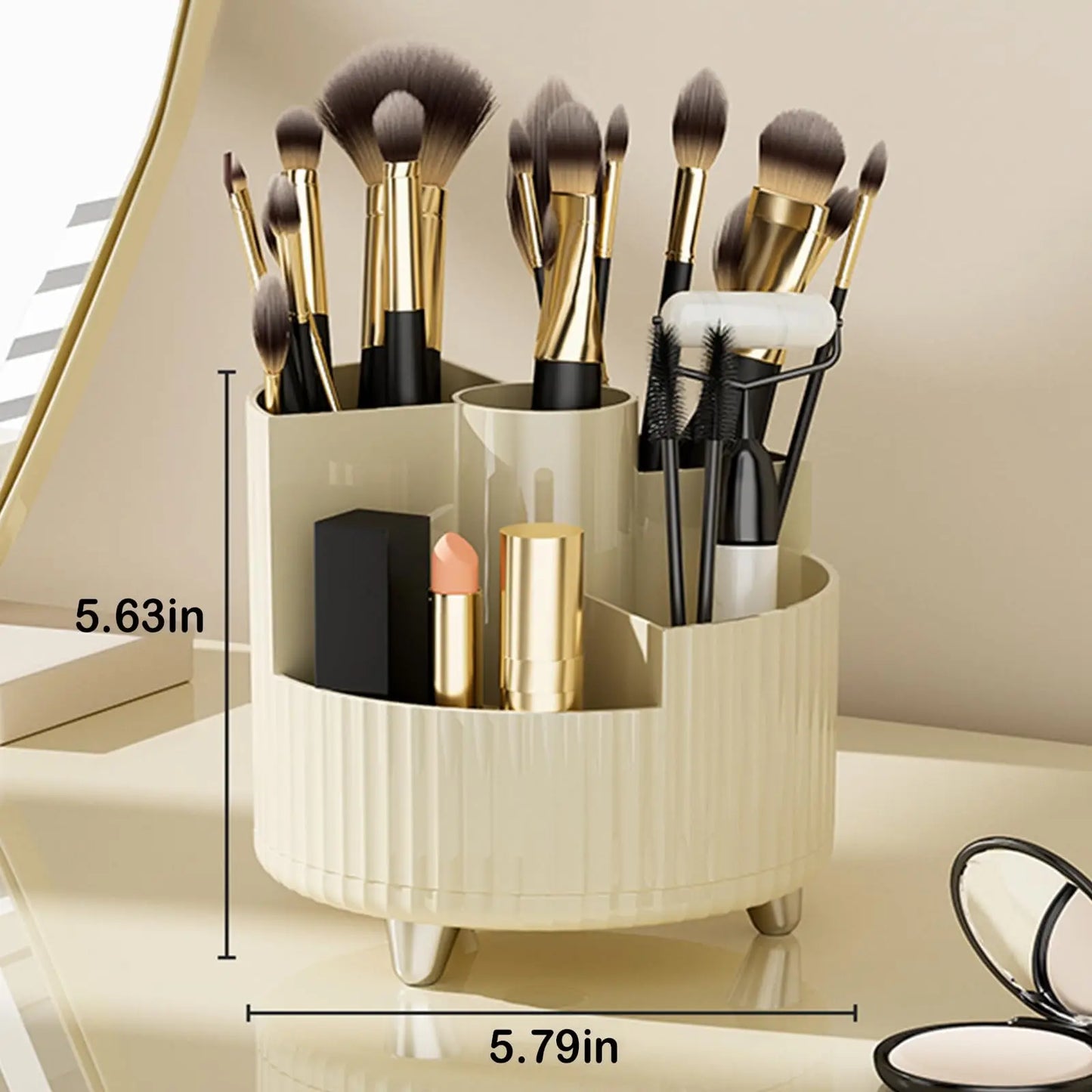 360 Rotating Makeup Organizer for Vanity with Brush Holder,  Large Spinning Cosmetic Storage Box For Countertop Bathroom Dresser