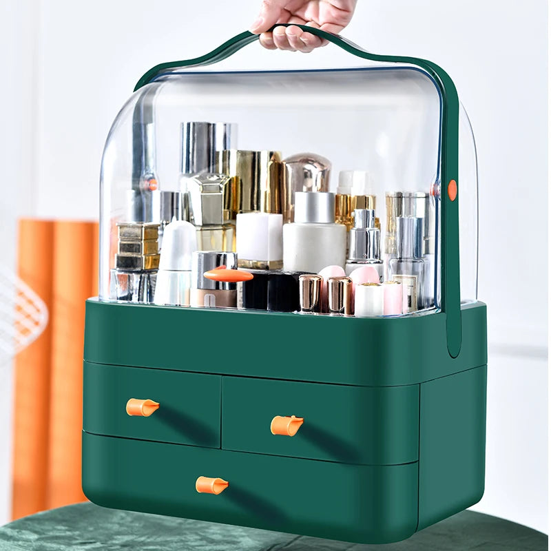 1pc Cosmetics Receiving Box Dust-Proof Desktop Makeup Organizer with Drawer for Skin Care Products Household Storage Box Shelf