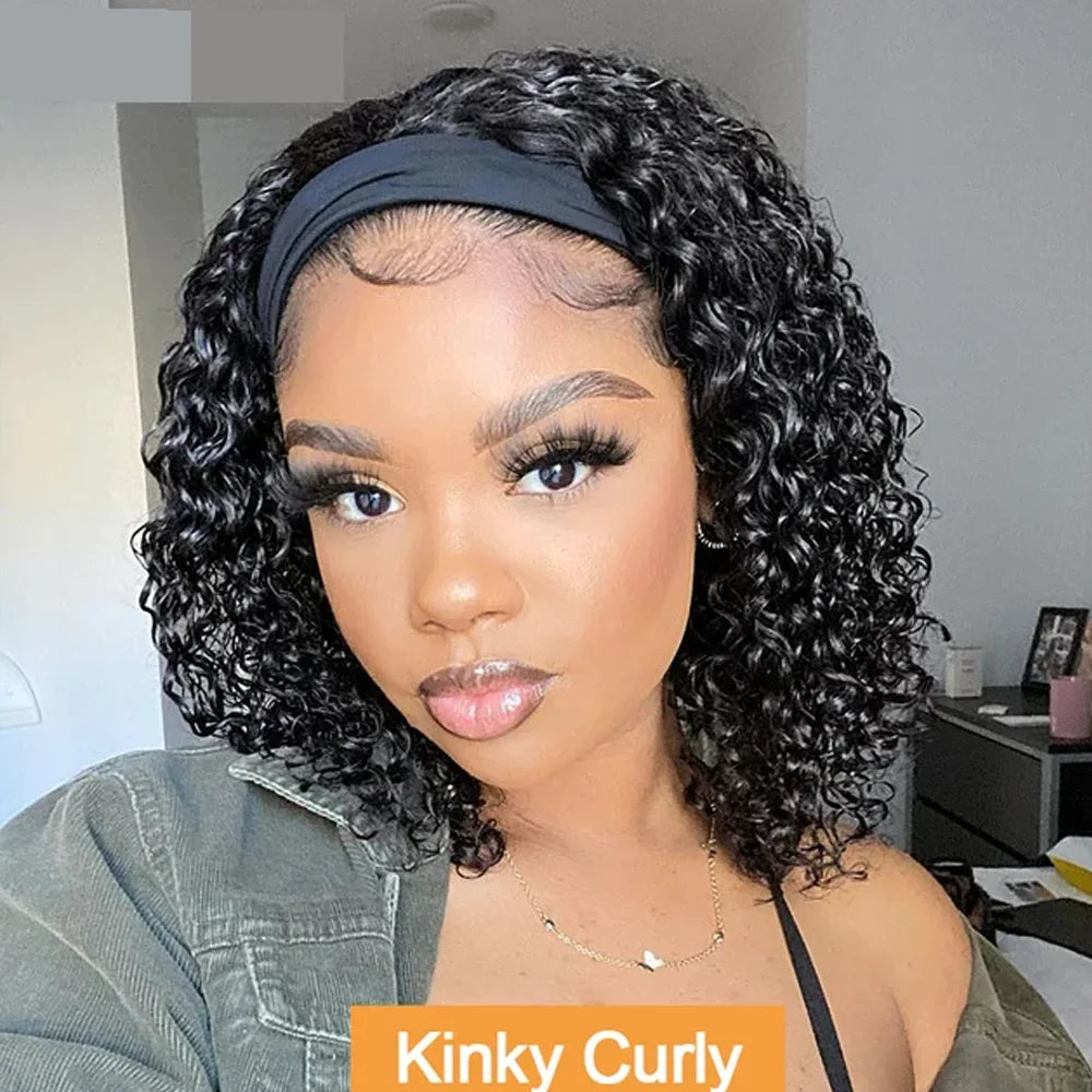 Water Wave Headband Wig Kinky Curly Human Hair Wigs For Women Brazilian Glueless Full Machine Made Remy Human Hair Wig Scarf Wig