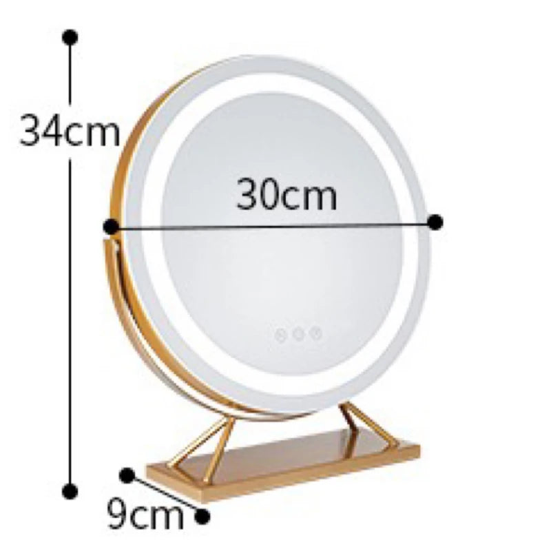 LED Lighted Circle Mirror Round Tabletop/Desk Mirror 3 Color Dimmable Lighting Modes Make up Mirrors