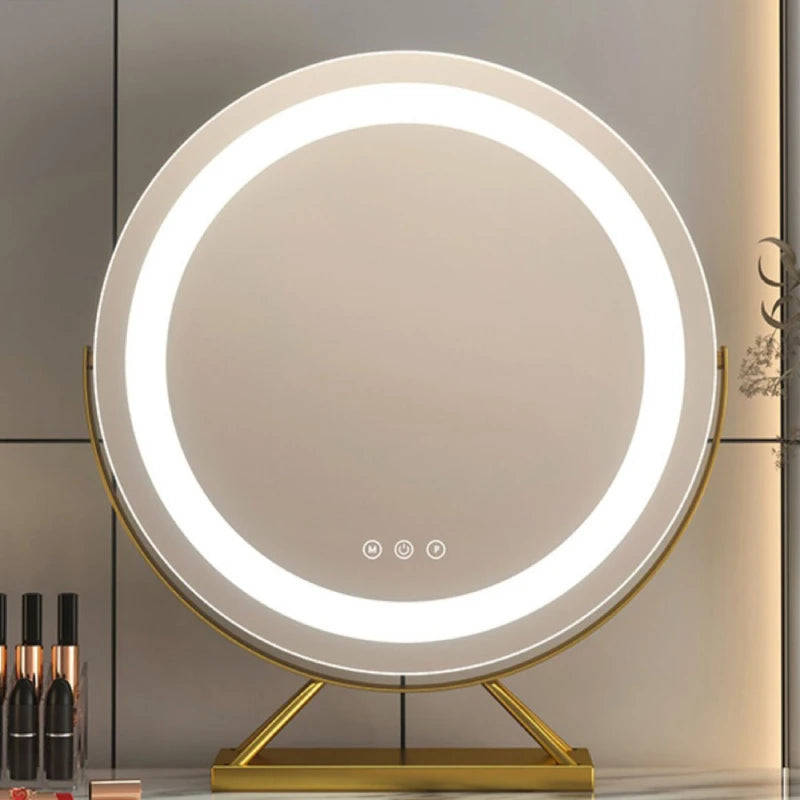 LED Lighted Circle Mirror Round Tabletop/Desk Mirror 3 Color Dimmable Lighting Modes Make up Mirrors