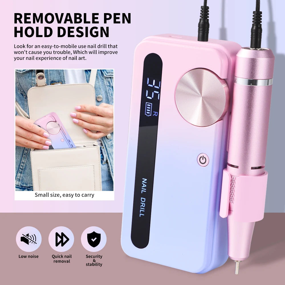 35000RPM Electric Nail Drill Machine Professional Nail Drills for Gel Nails Polish Rechargeable Portable Nail File Manicure Tool