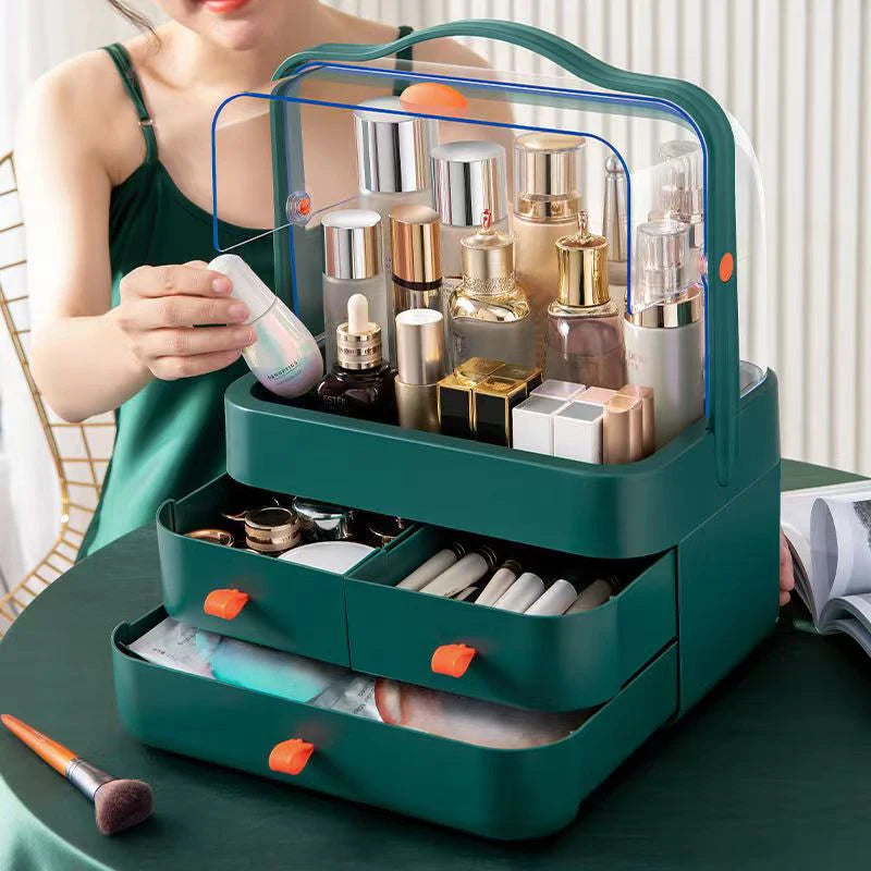 1pc Cosmetics Receiving Box Dust-Proof Desktop Makeup Organizer with Drawer for Skin Care Products Household Storage Box Shelf