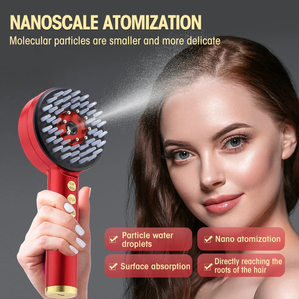 EMS Electric Massage Comb Nano Spray Hair Growth Vibration Head Massager Anti Hair Loss Scalp Liquid Medicine Atomizing Brush