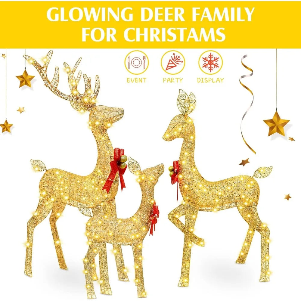 Christmas Lighted Reindeer Family Outdoor Christmas Yard Decoration Large Holiday Lighted Deer Set for Art Indoor Outdoor Decor