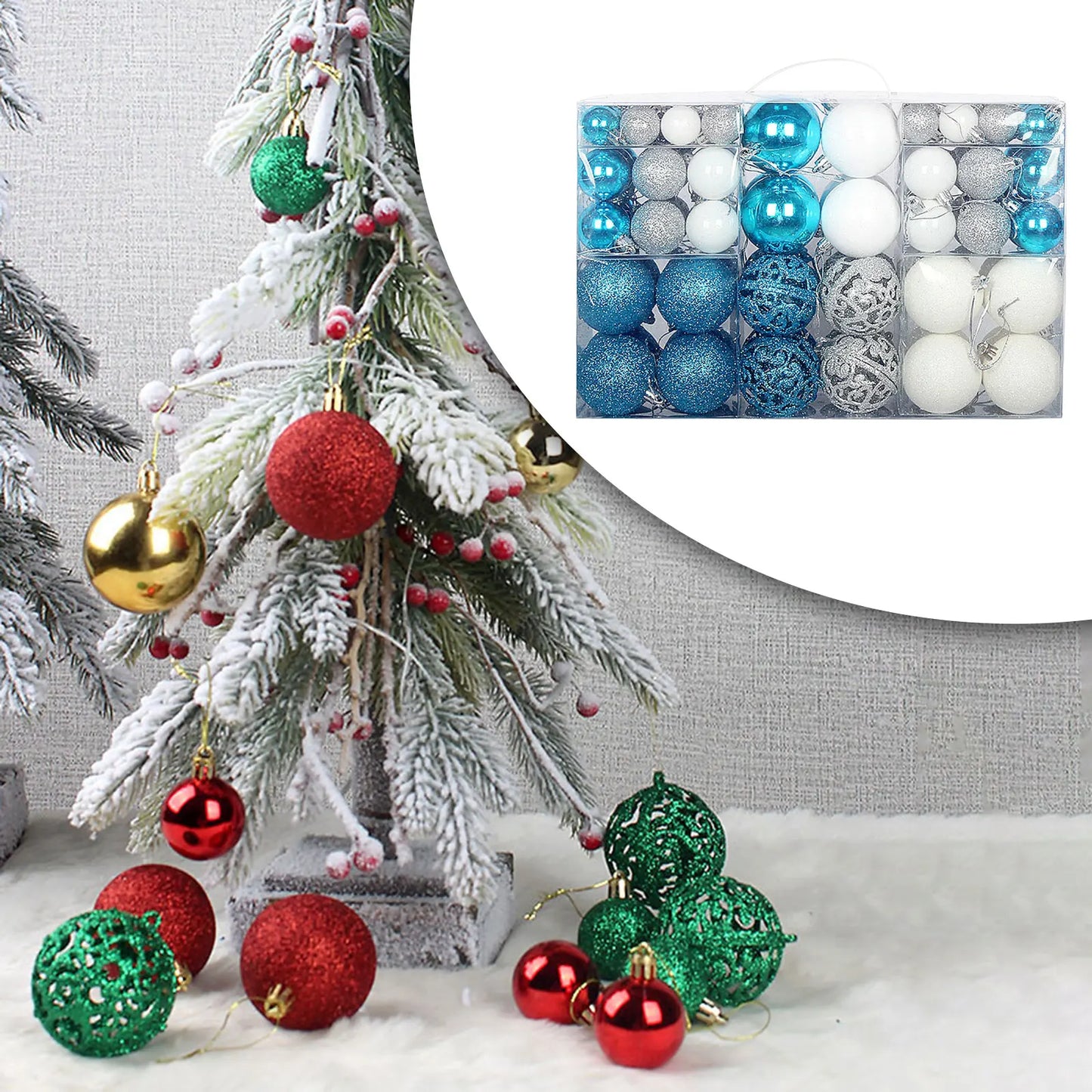 100Pcs Christmas Ball Ornaments Tree Decorative Shatterproof Decorations Hanging Xmas for Anniversary Wedding Party Holiday